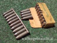 9 mm M.34 scharfe Mauser Pistolen Patronen, 9 mm Mauser Export, 9x25mm mit Ladestreifen und eine Schachtel dazu