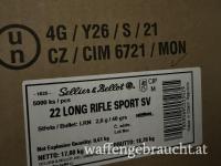 S&B .22lr Long Rifle Sport SV / KK Munition 5000 stk. Karton, 40grain LRN Round Nose 22 long rifle kk, Sellier & Bellot 2,6gramm