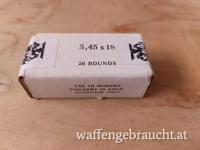 5,45x18 Patrone mit 2,6g Vollmantelgeschoss FMJ Full Metal Jacket 40 grain Tula Russland Sowjetunion Pistole PSM ISch-75