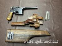 Mauser C96 Originalzustand nrgl. mit Originalbelederung und Anschlagkasten
