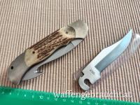 Fixiermesser Böker Optima Hirschhorn m. Ersatzklinge Backlock Solingen Jagdklappmesser