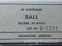 .45 ACP US-Army M1911 WKII  1945 Sammlermunition  in sehr selten Stahlhülsen