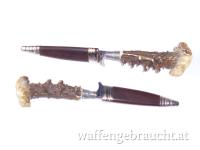 2 Jagdnicker mit Griffen aus Rehgeweihen vom selben Bock