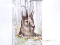 Glaskrug mit Deckel aus Zinn und Glas, Gamsmotiv, 18 cm