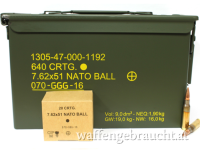 7.62 x 51 NATO BALL M80 GGG (.308 Win.) in der M2A1 Box 640 Stk.= 0,91 per Stk.