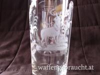 Geschliffenes Jagdglas mit Blumen- und Rothirsch-Motiv, ca. 1900 - 1930