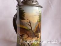 Krug mit Rothirsch und Jagdhunden, Durchscheinbild, 22 cm