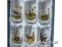 6 Bierbecher mit farbigem Jagddekor